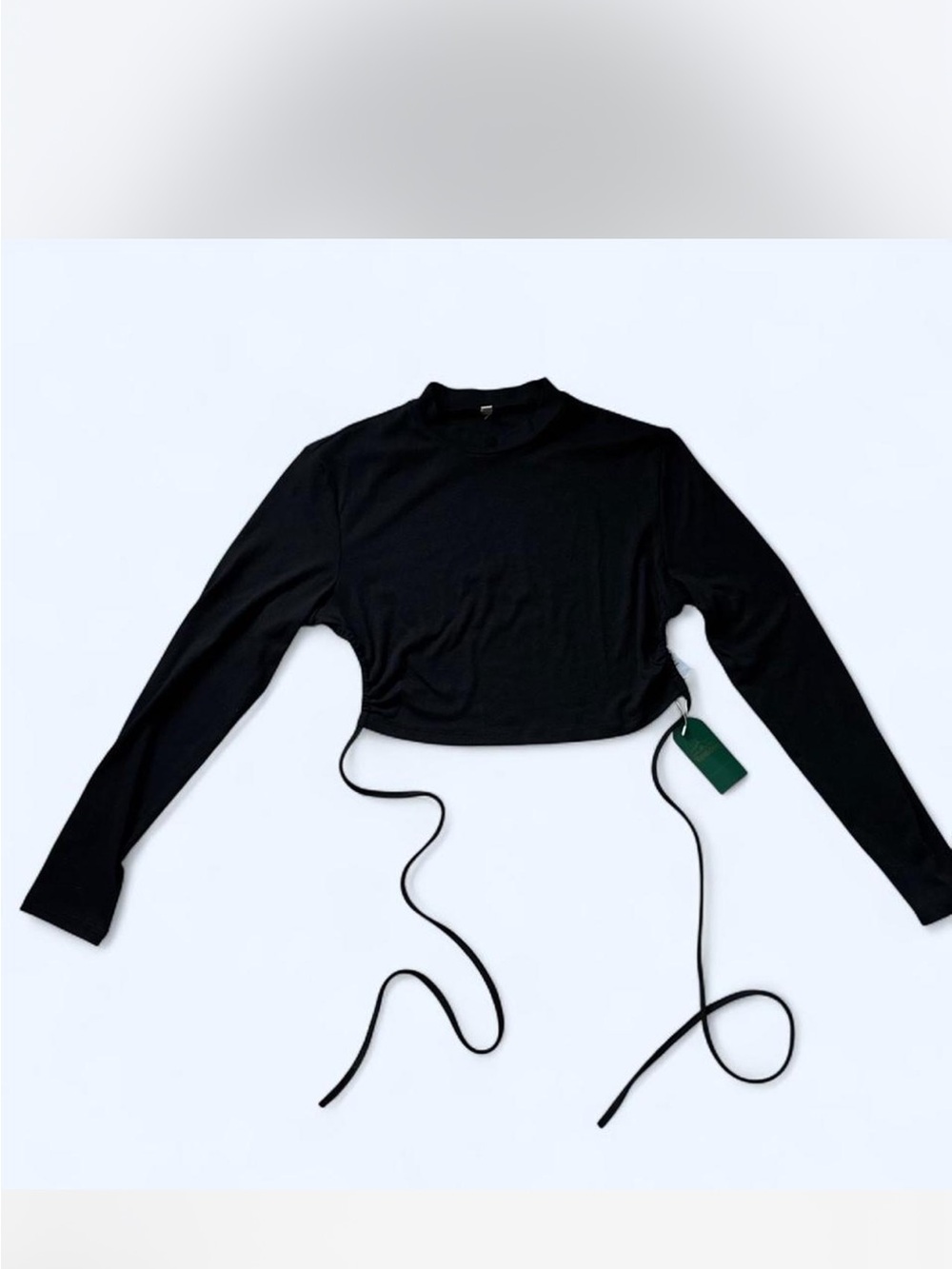 Black Long-Sleeve Crop Top with Waist Ties